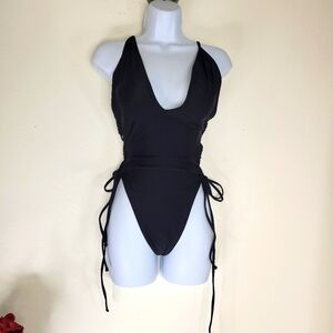 Black One-Piece Swimsuit with Side Ties